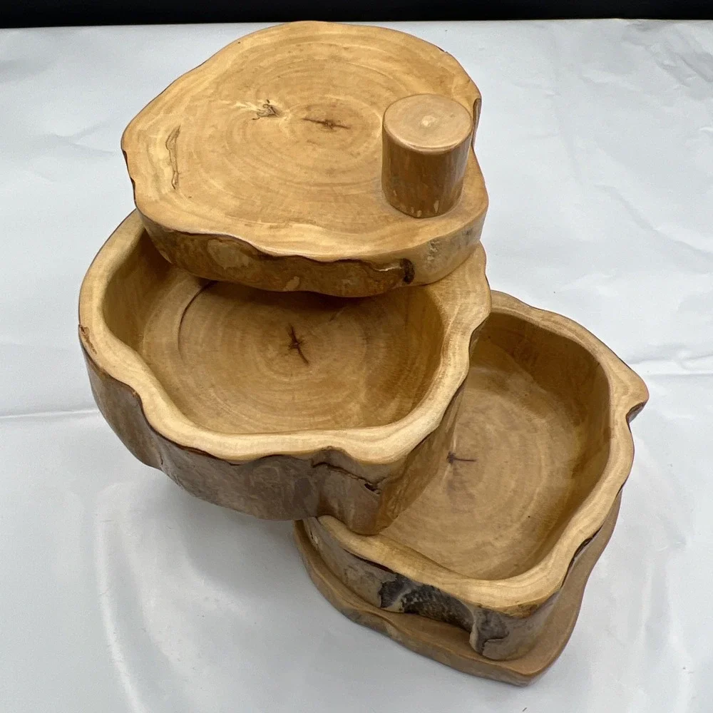 Handcrafted Live Edge Wooden Bandsaw Jewelry Box Swivel Stacked Keepsake Trinket